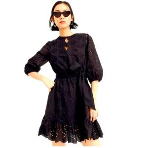 J. Crew Black Eyelet Scalloped Hem Cotton Mini Dress